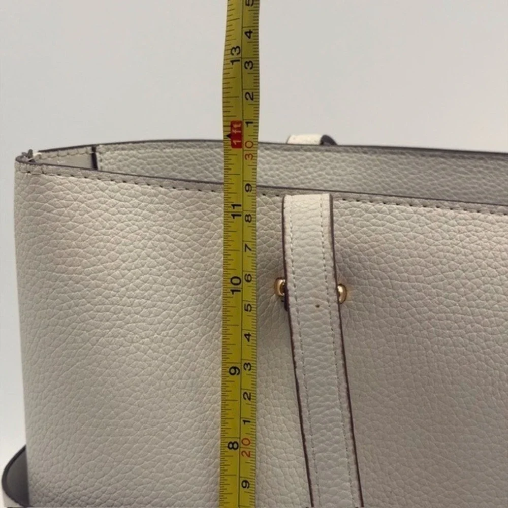 Anne Klein Women Cream Pebbled Faux Leather Zip Top Tote Bag Gold Hardware